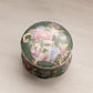 Medium Circular Green Ceramic Lidded Box with Bird and Floral Details