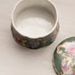 Medium Circular Green Ceramic Lidded Box with Bird and Floral Details