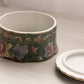Medium Circular Green Ceramic Lidded Box with Bird and Floral Details