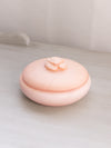 Medium Circular Pink Alabaster Lidded Dish with Flower on Top