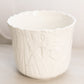 Medium Circular White Ceramic Planter with Floral Iris Details