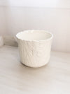 Medium Circular White Ceramic Planter with Floral Iris Details