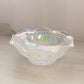 Vintage Medium Clear Iridescent Glass Ruffled Hobstar Bowl