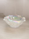 Vintage Medium Clear Iridescent Glass Ruffled Hobstar Bowl