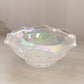 Vintage Medium Clear Iridescent Glass Ruffled Hobstar Bowl
