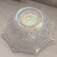 Vintage Medium Clear Iridescent Glass Ruffled Hobstar Bowl