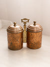 Medium Copper Silver Tone Caddy with Attached 2 Canisters