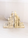 Medium Cream Alabaster Bookends with Book Designs (Made in Italy)