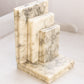 Medium Cream Alabaster Bookends with Book Designs (Made in Italy)