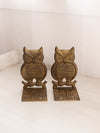Medium Dark Gold Tone Brass Owl Bookends with Ornate Bottom