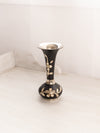 Medium Floral Black and Silver Tone Metal Vase with Gold Details