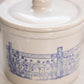 Medium Gray Ceramic Lidded Crock with Blue Floral Designs