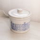 Medium Gray Ceramic Lidded Crock with Blue Floral Designs