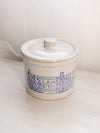 Medium Gray Ceramic Lidded Crock with Blue Floral Designs