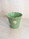 Medium Green Ceramic Pot with Gold Floral Details (Made in Italy)