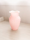 Medium Light Pink Cased Glass Hobnail Vase with Ruffle Edge