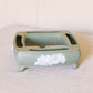 Medium Matte Green & Off-White Ceramic Flower Arranger