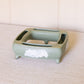 Medium Matte Green & Off-White Ceramic Flower Arranger