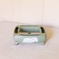 Medium Matte Green & Off-White Ceramic Flower Arranger