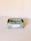 Medium Matte Green & Off-White Ceramic Flower Arranger