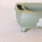 Medium Matte Green & Off-White Ceramic Flower Arranger