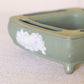 Medium Matte Green & Off-White Ceramic Flower Arranger
