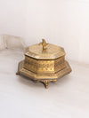 Medium Octagonal Brass Lidded Dish with Swan Finial