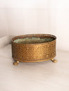 Medium Oval Brass & Copper Tone Planter with Floral Details and 4 Feet