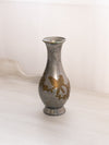 Medium Pewter Vase with Gold Tone Bird and Floral Designs
