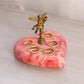 Medium Pink Alabaster Stone Heart Lipstick Holder with Brass Cherub
