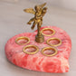 Medium Pink Alabaster Stone Heart Lipstick Holder with Brass Cherub