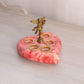 Medium Pink Alabaster Stone Heart Lipstick Holder with Brass Cherub