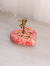 Medium Pink Alabaster Stone Heart Lipstick Holder with Brass Cherub