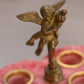 Medium Pink Alabaster Stone Heart Lipstick Holder with Brass Cherub