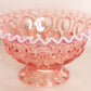Medium Pink Opalescent Glass Footed Crimped Edge Moon & Star Bowl