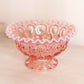 Medium Pink Opalescent Glass Footed Crimped Edge Moon & Star Bowl