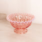 Medium Pink Opalescent Glass Footed Crimped Edge Moon & Star Bowl