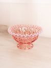 Medium Pink Opalescent Glass Footed Crimped Edge Moon & Star Bowl