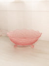 Medium Pink Satin Glass Bowl with Floral Designs and 3 Toes