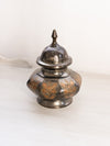 Medium Silver, Copper, and Brass Tone Metal Floral Lidded Jar