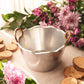 Medium Silver-Tone Metal Bucket with Brass Handles