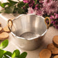 Medium Silver-Tone Metal Bucket with Brass Handles