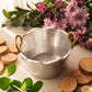 Medium Silver-Tone Metal Bucket with Brass Handles