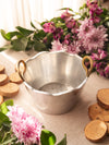 Medium Silver-Tone Metal Bucket with Brass Handles