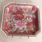 Medium Square Burgundy Floral Ceramic Plate and Wall Hanger