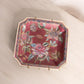 Medium Square Burgundy Floral Ceramic Plate and Wall Hanger