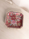 Medium Square Burgundy Floral Ceramic Plate and Wall Hanger