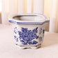 Medium Square Ceramic Blue & White Floral Planter