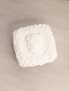 Medium Square White Milk Glass Floral Lidded Dish with Cameo