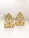 Medium Triangular Brass Bookends with Fancy Designs